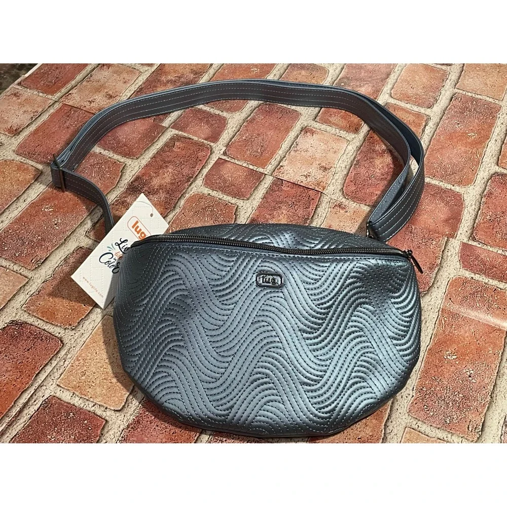 Lug Tumble Crossbody Belt Bag Metallic Blue Moon Wave Quilted NWT